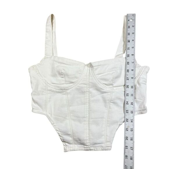 Zara White Denim Corset Top Cropped Size Large Romantic Gothic Bridal Bridesmaid - Picture 2 of 5
